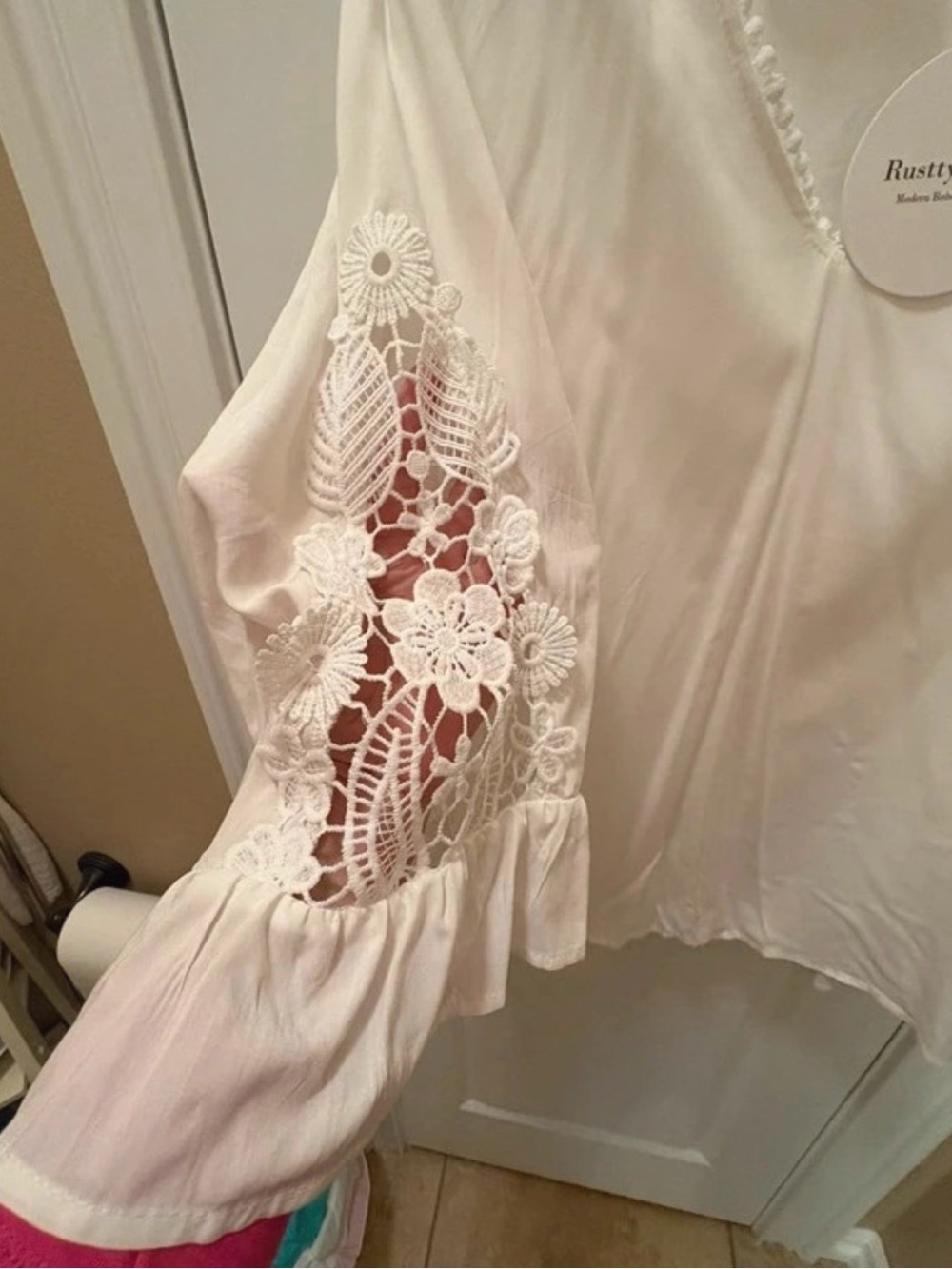 NWT Bohemian White Lace-Inlay Bell Sleeve Tunic | Size 2X - Picture 2 of 8